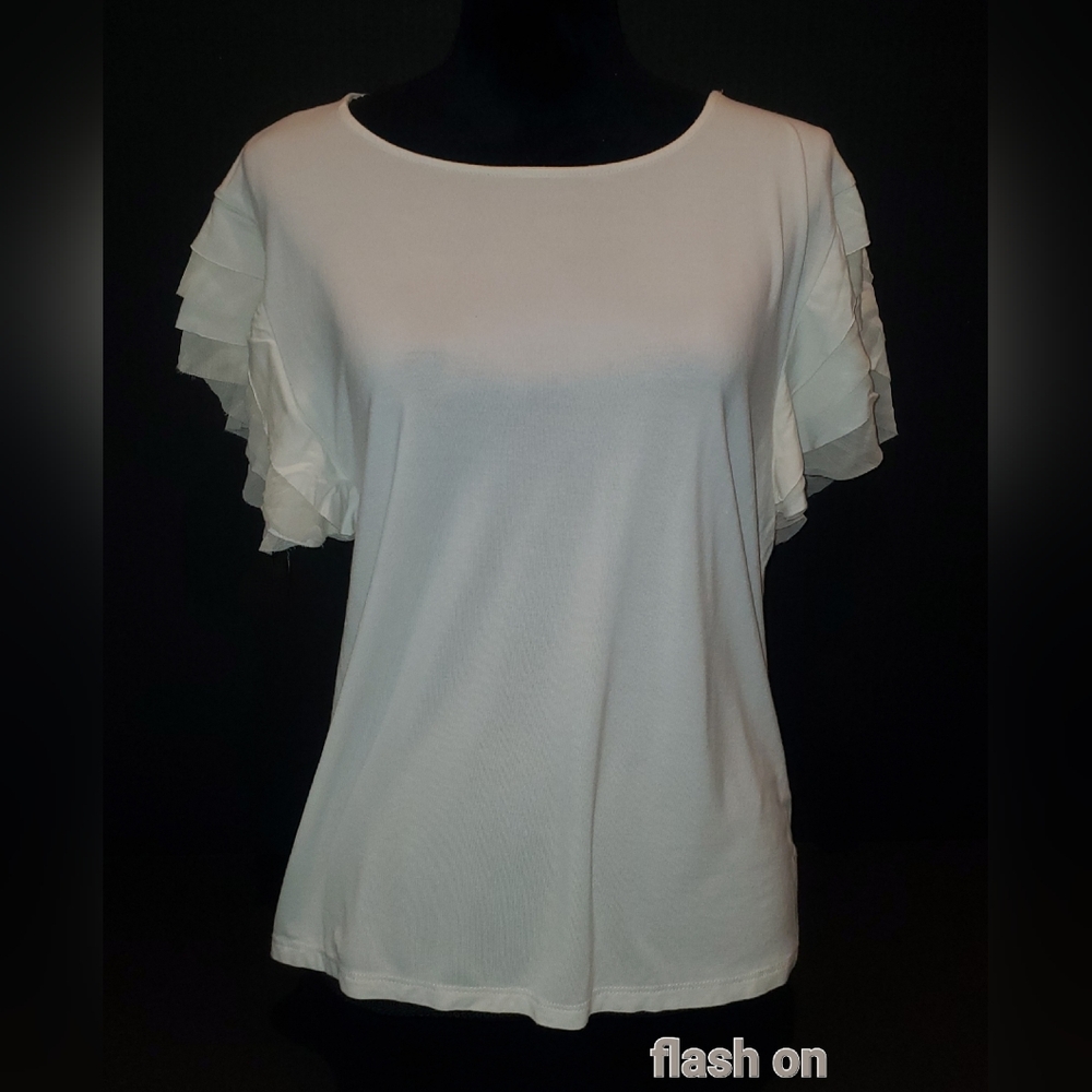 Jane and Delancey Cream Flutter Sleeve Blouse Sz M